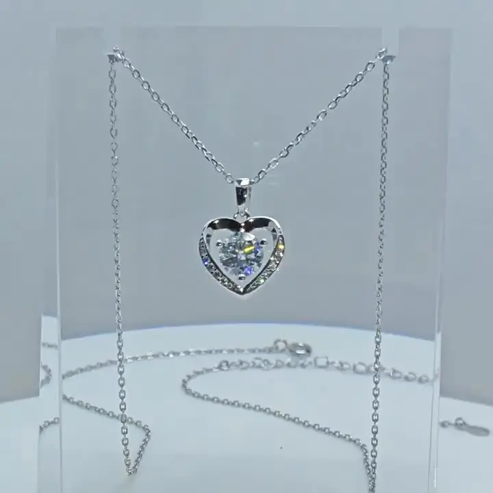 MomentWish Collana da donna, regalo per San Valentino, collana in moissanite creata in laboratorio, in argento Sterling 925, ciondolo a forma di cuore, gioielli regalo per compleanno, festa della