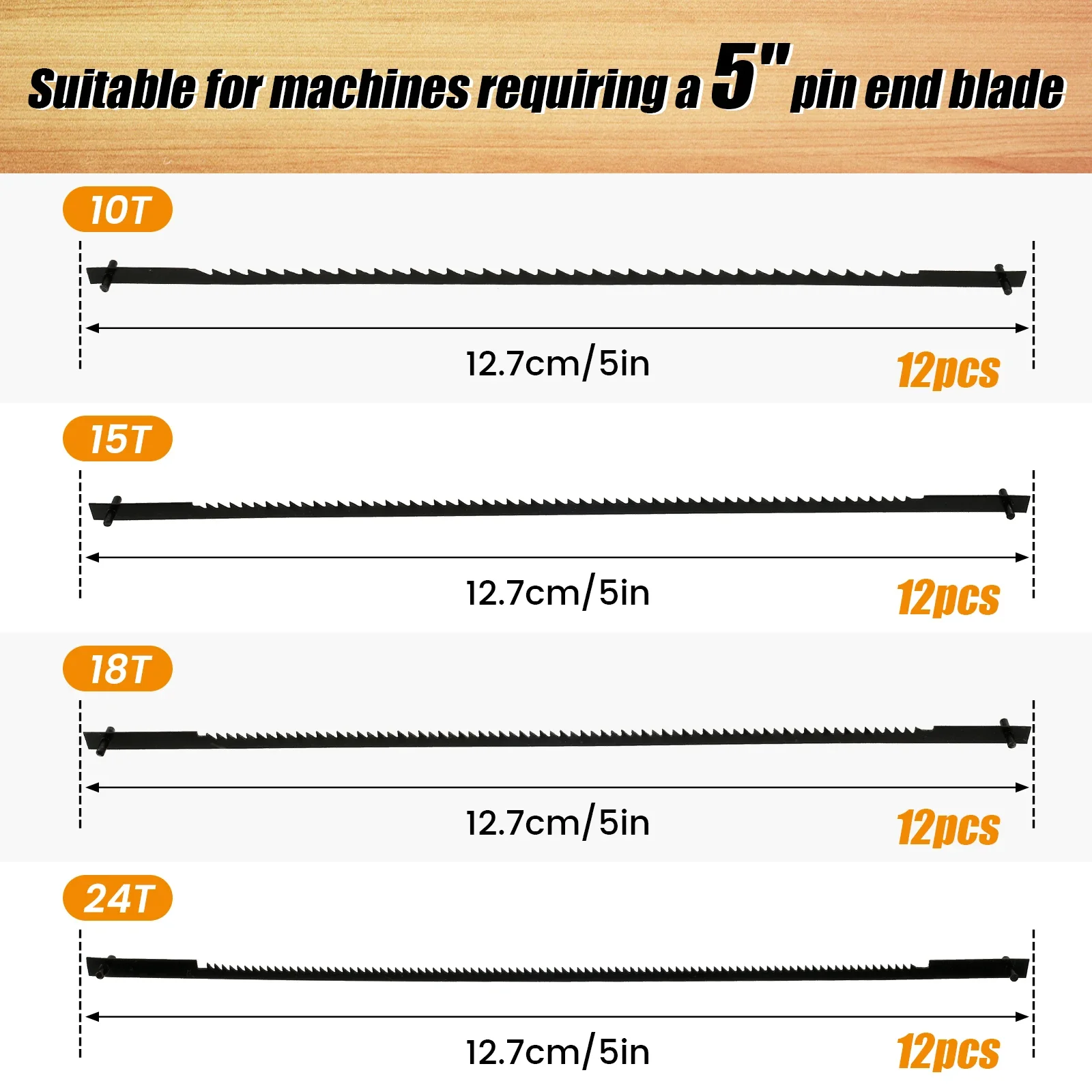 Scroll Saw Blade Set 48Pcs 5 Inch Pin End Scroll Saw Blades SK5 Carbon Steel Coping Blade Jig Blades Woodworking Tools