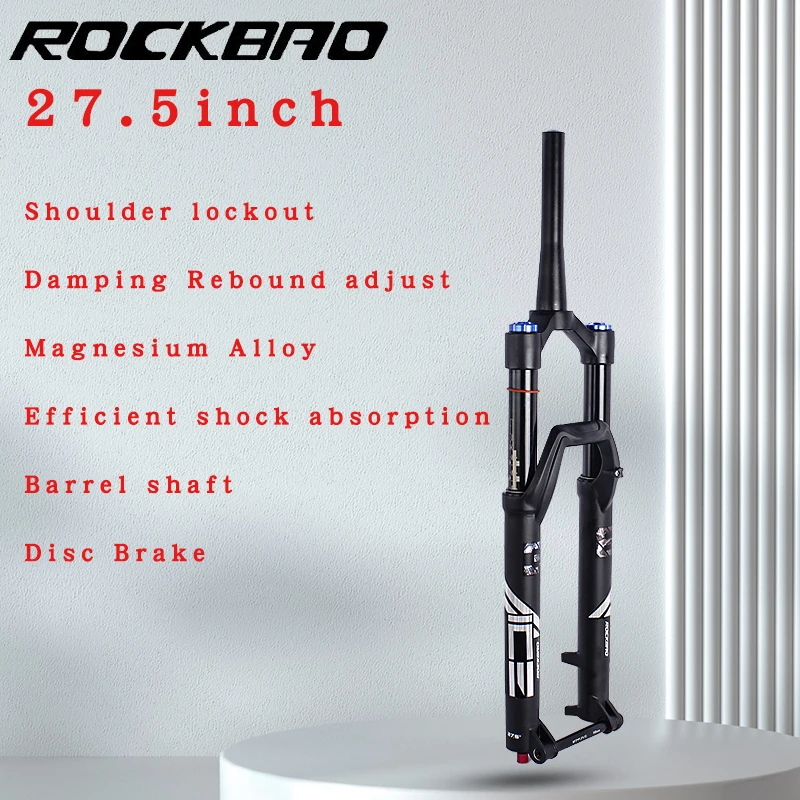 ROCKBAO Bike Fork Rebound Adjustable MTB Air 26/27.5Inch Front Suspension 140/160mm Bicycle Parts Travel Tapered 110X15mm Fork