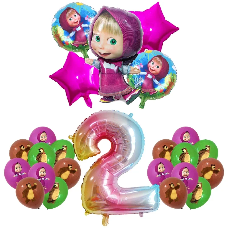Mashas and Bear Birthday Party Decoration Cartoon Theme Balloons Kids Event Supplies Disposable Tableware Backdrop
