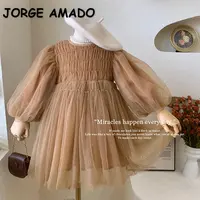Style coréen nouveau printemps automne enfants fille robe manches longues café col rond maille robe de princesse enfant vêtements E22001 1