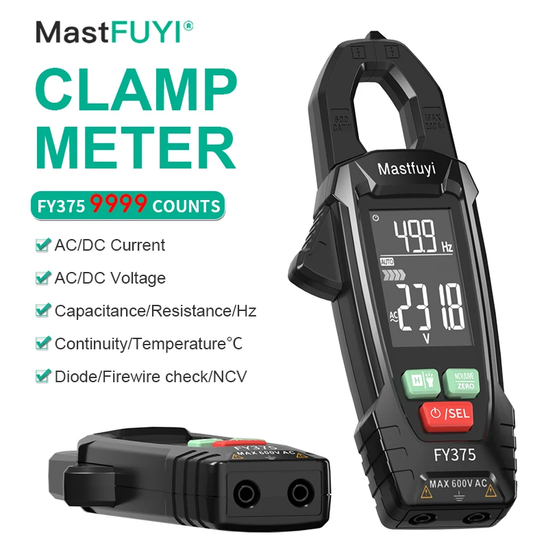 Mastfuyi Fy375 Ac/Dc Digital Clamp Meter Multimetro Penza Amperimetrica True Rms Capacità Ad Alta Precisione Ncv Ohm Hz Tester