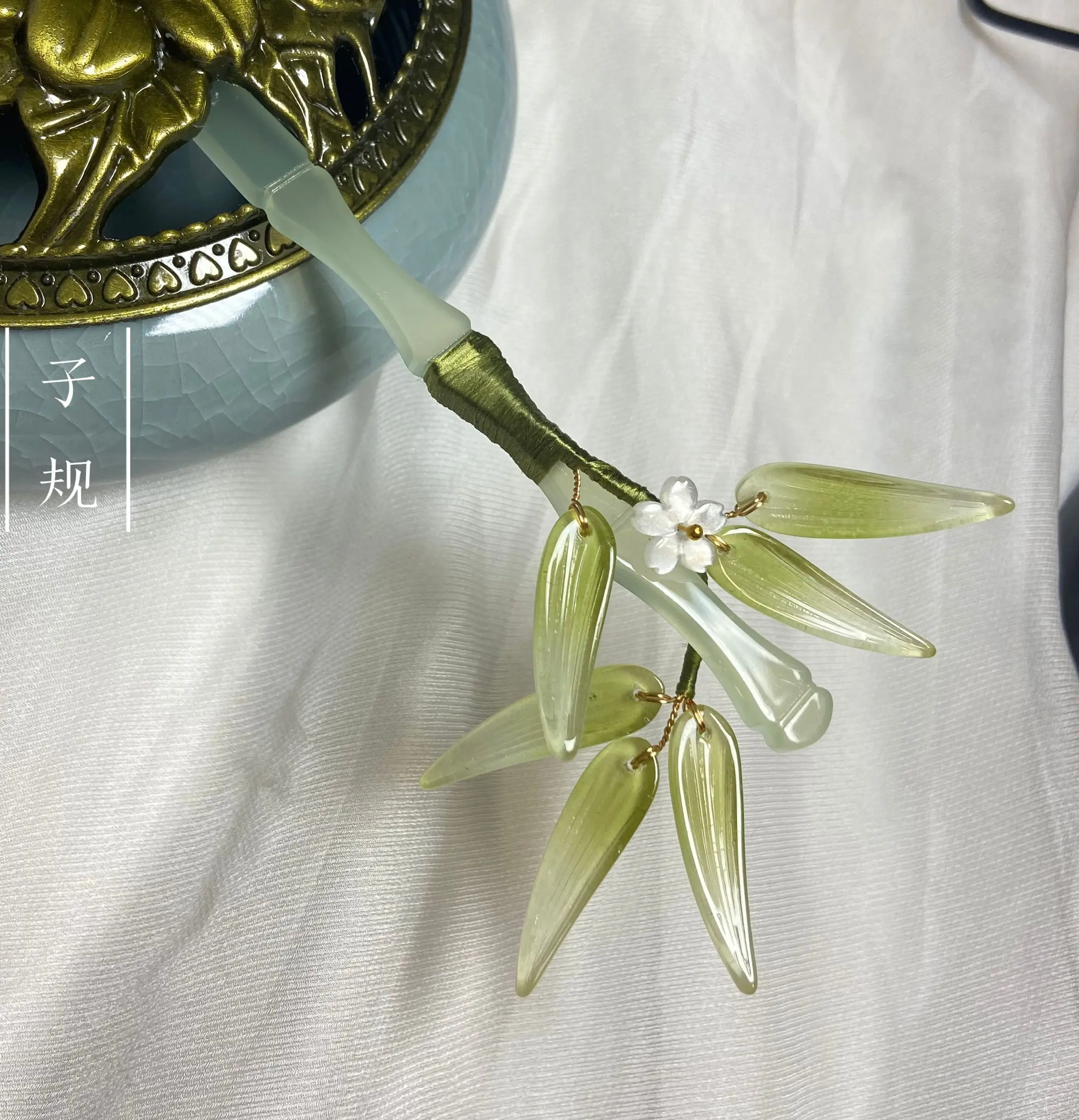 

Green Bamboo Han Costume Hairpin Elegant Bamboo Leaf Everyday Joker Updo Antique Accessories