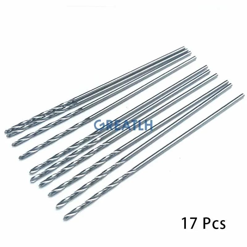 Veterinary surgical instruments orthopedic instruments stainless steel drill bits 17pcs/set Orthopedics Surgery Tool Stainless Steel Drill Bits 0.8mm-4.8mm Autoclavable Drill Bits Medical Pet Tools 115mm Long