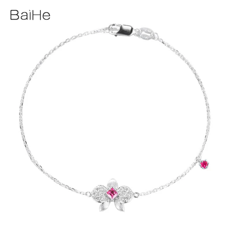 

BAIHE Solid 18k White Gold Pink Sapphirs Diamond Bracelet Women Gift Trendy Wedding Fine Jewelry Making Pulsera de zafiro rosa