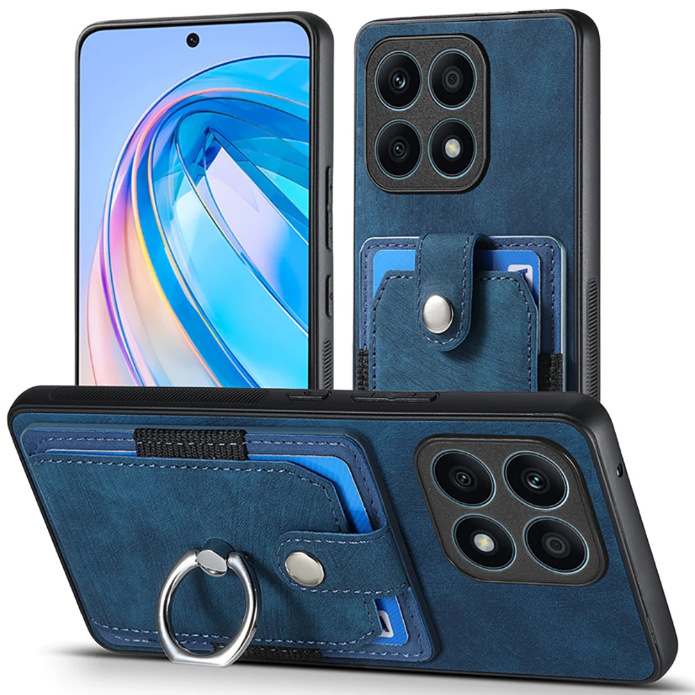 Luxury Leather Card Holder Case with Ring Stand and Magnetic Back Cover
