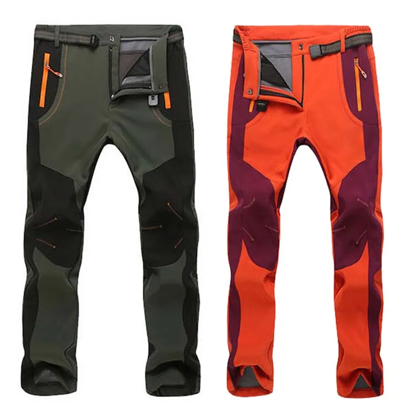 Autumn winter outdoor men's and women's softshell trousers, thickened warm waterproof pants, mountaineering, camping, hunting