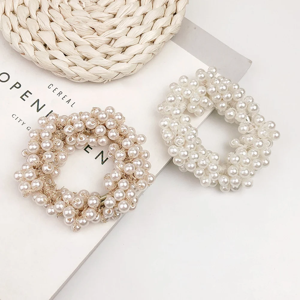 

Korean Pearl Beaded Hair Ties Scrunchies Crystal Elastic Hairband Ponytail Holders Women Hair Rope Rubber Gum Hair Accessories