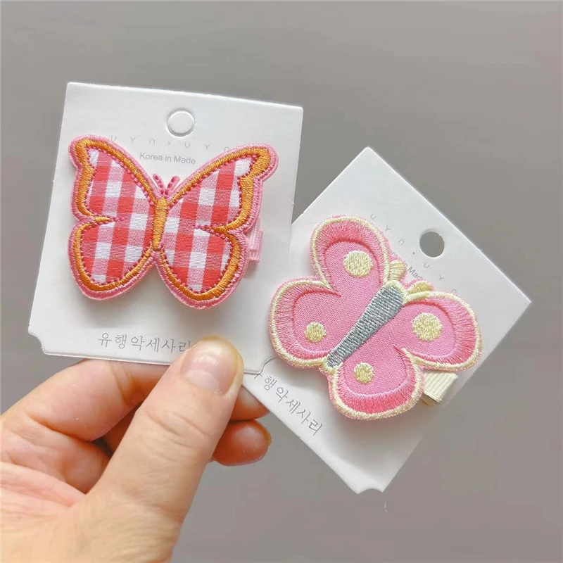 

10Pcs/Lot Dopamine Color Hairpin Lovely Girl Plaid Embroidery Butterfly Hairpin Bangs Clip Harajuku Hair Accessories For Women