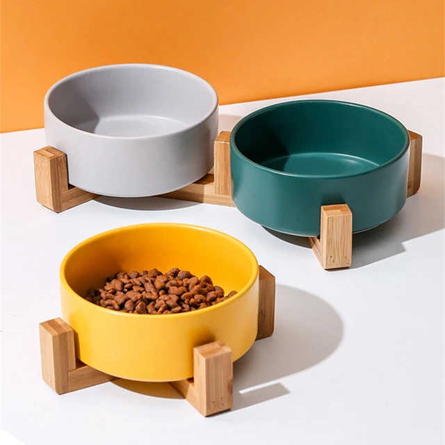 Ceramic Pet Feeding Bowl with Wooden Stand Single and Double Bowls Feeder for Dog Cat Cervical Spine Protection Pet Dishes Ceramic Pet Feeding Bowl with Wooden Stand Single and Double Bowls Feeder for Dog Cat Cervical Spine Protection Pet Dishes