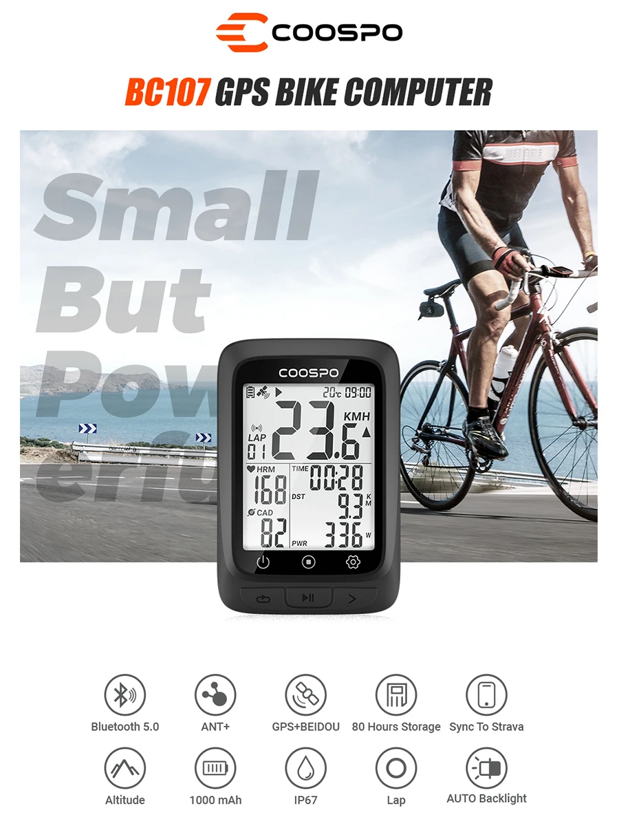 Description Picture 2 of itemCoospo BC107 Bike Computer GPS Wireless Bicycle Odometer Speedometer 2.4inch Bluetooth5.0 ANT+ Waterproof GPS+BDS Cycle Computer