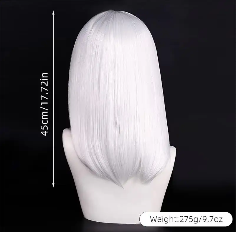 QQXCAIW Hochwertige 40 cm mittlere Cosplay-Perücke mit Pony, Schwarz, Blond, Rosa, Rot, Blau, Lila, hitzebeständige Kunsthaar-Perücken – Detail 3