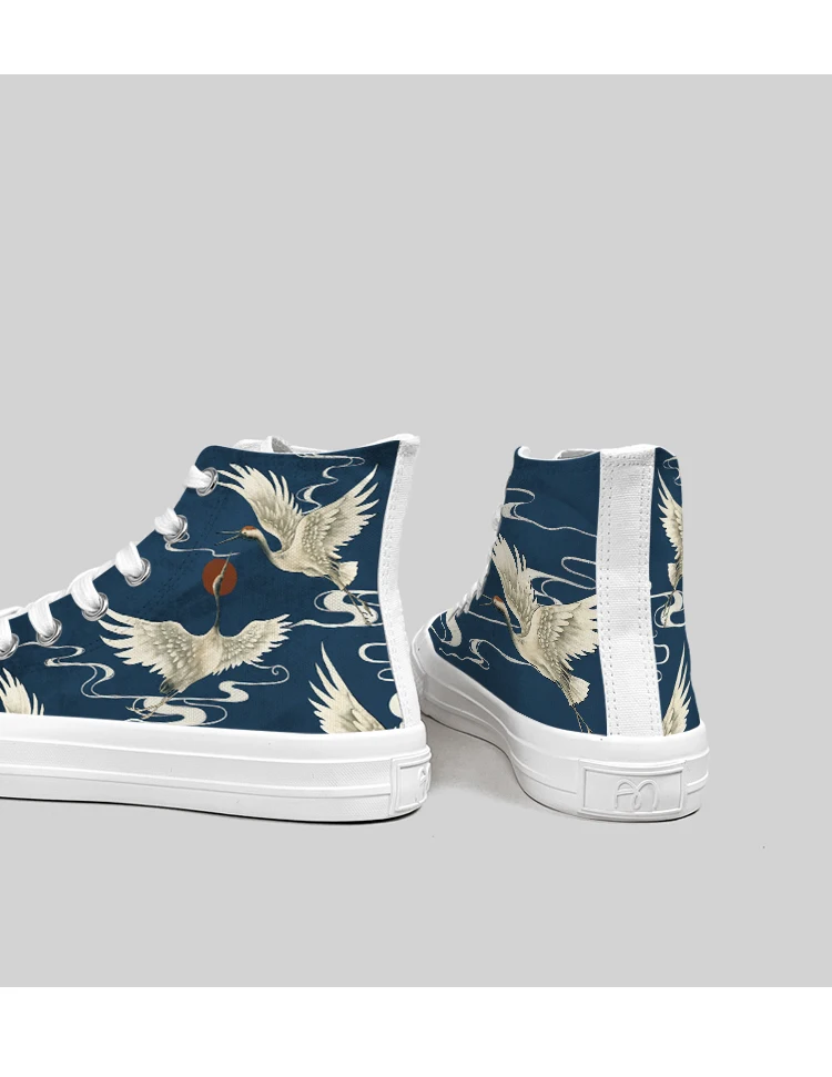 Amy und Michael Original Design handbemalte rote gekrönte Kranich Damen Sneakers Mode Tennis weibliche High Top flache Canvas Schuhe – Detail 10