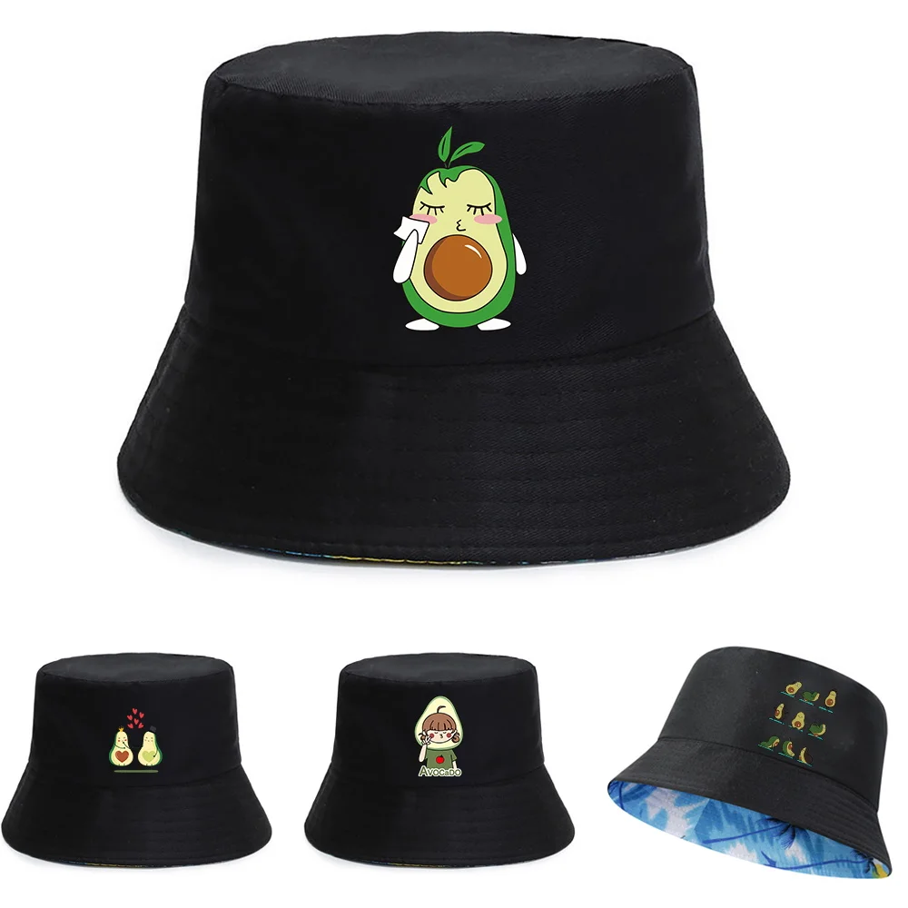 

Summer Foldable Fisherman Hats Unisex Outdoor Fashion Sunscreen Cotton Sports Avocado Printing Hat Men Basin Head Sunscreen Caps