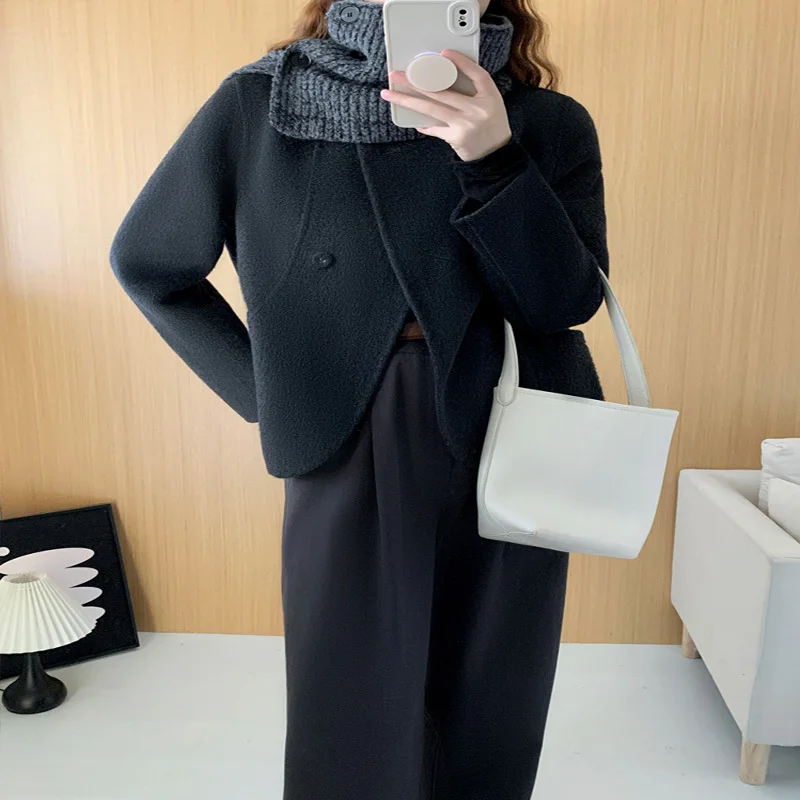 

Double-sided wool jacket 2023 autumn and winter new pink short knitted jacket