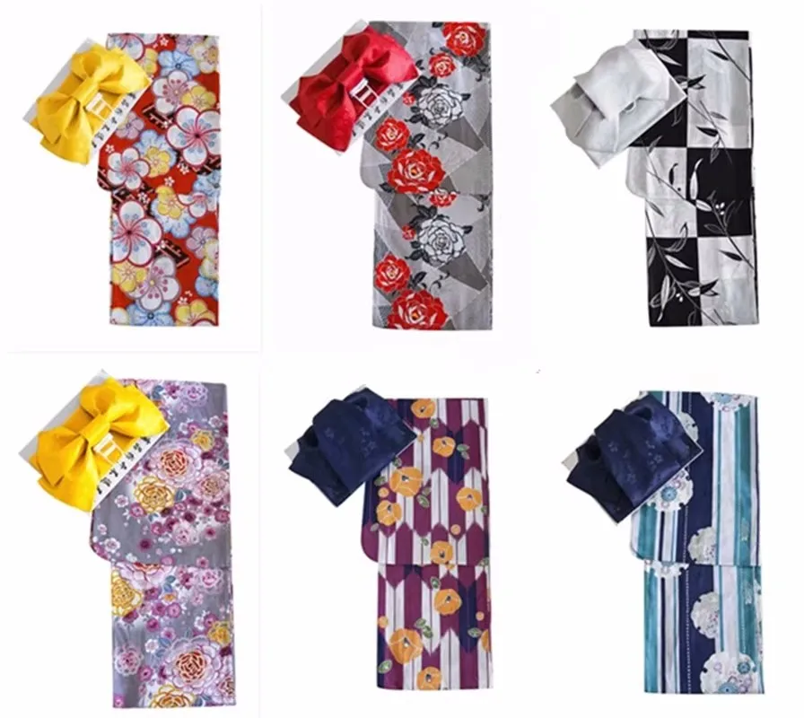 

Japanese Traditional Kimono Yukata With Belt Female Bathrobe Summer Cotton Breathable Kimono Set