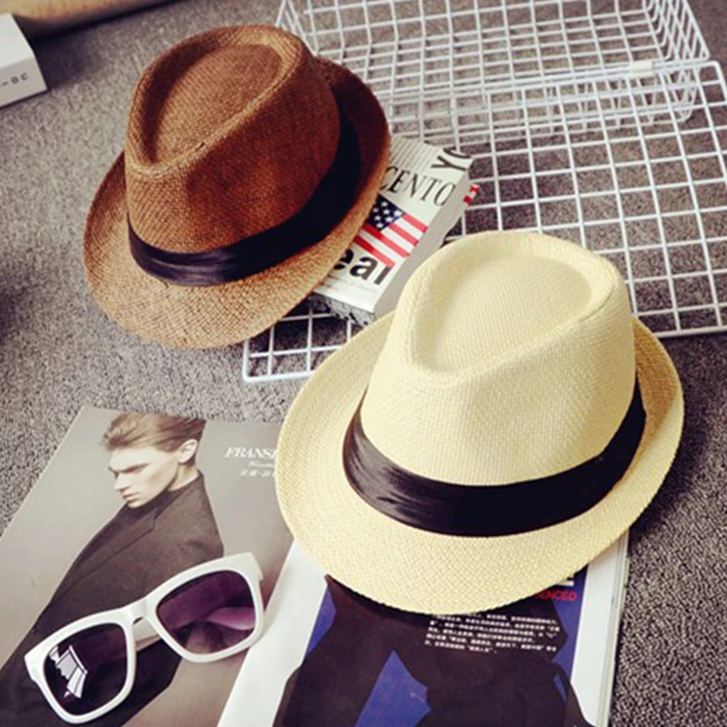 Summer Kids Straw Hat Casual Fedoras Boys Girls Ribbon Cowboy Jazz Cap Outdoor Beach Children Panama Sun Hat