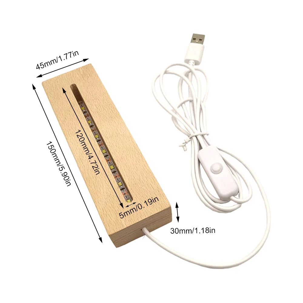 Rectangle Solid Wooden LED Base Strip Luminous Base for Resin Letter Lamp Glass Resin Art Wood Light Display Home Decor lamp base,led lamp base