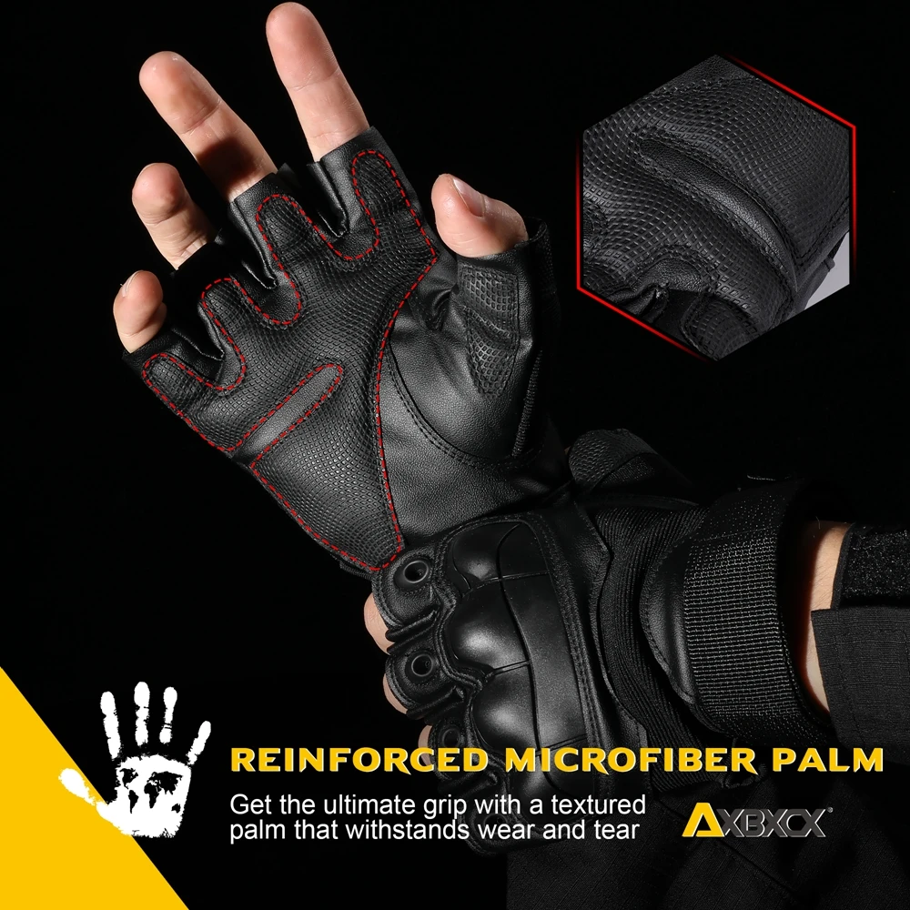 Fingerless Gloves Mens Leather Gloves PU Leather Tactical Half Finger Gloves Airsoft Combat Shooting Hunting Paintball Outdoor Work Bicycle Anti-slip