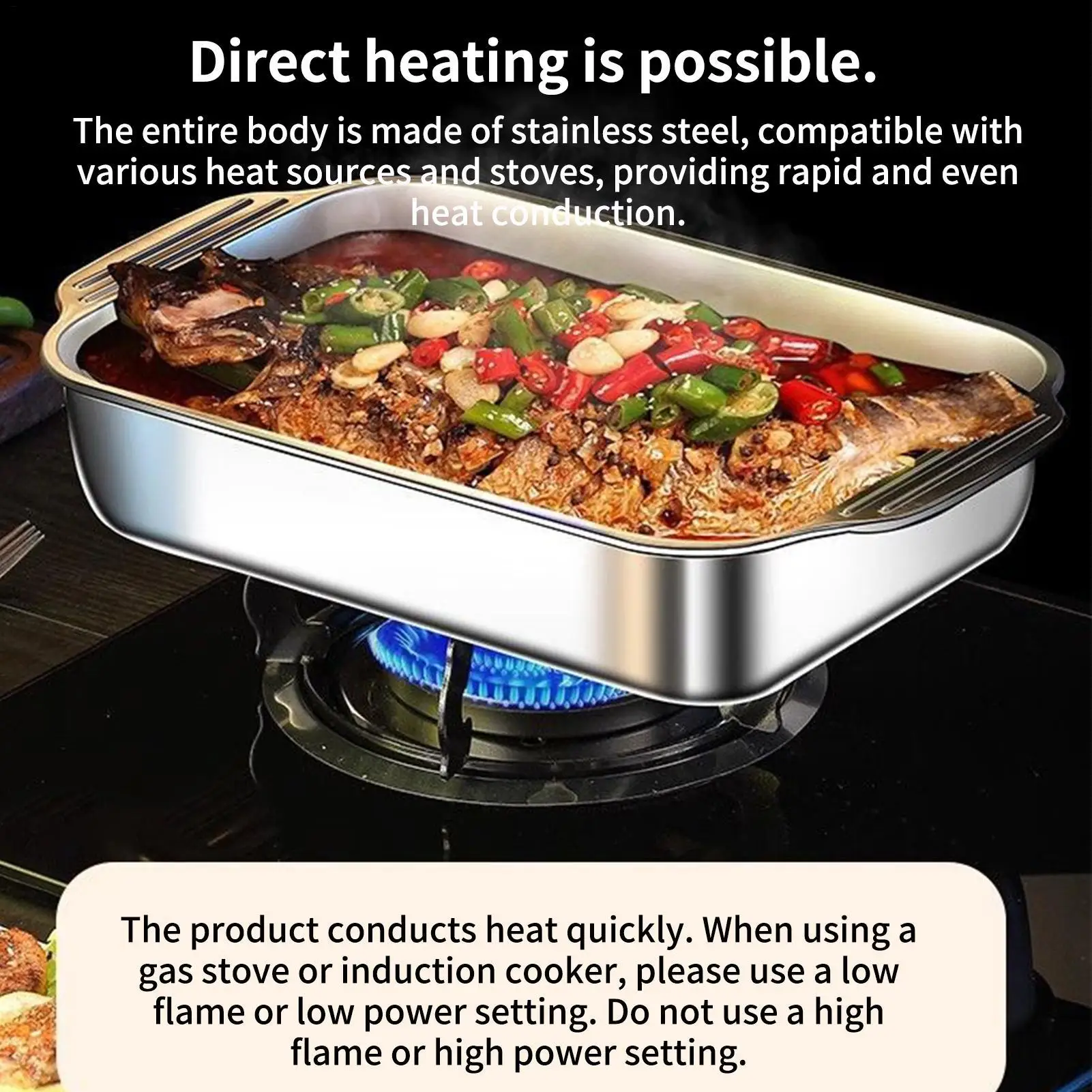 Rectangle Stainless Steel Baking Tray with Lid and Handle Non-Stick Oven Pan for BBQ, Buffet & Holiday Baking Bakeware Rectangle Stainless Steel Baking Tray with Lid and Handle Non-Stick Oven Pan for BBQ, Buffet & Holiday Baking Bakeware