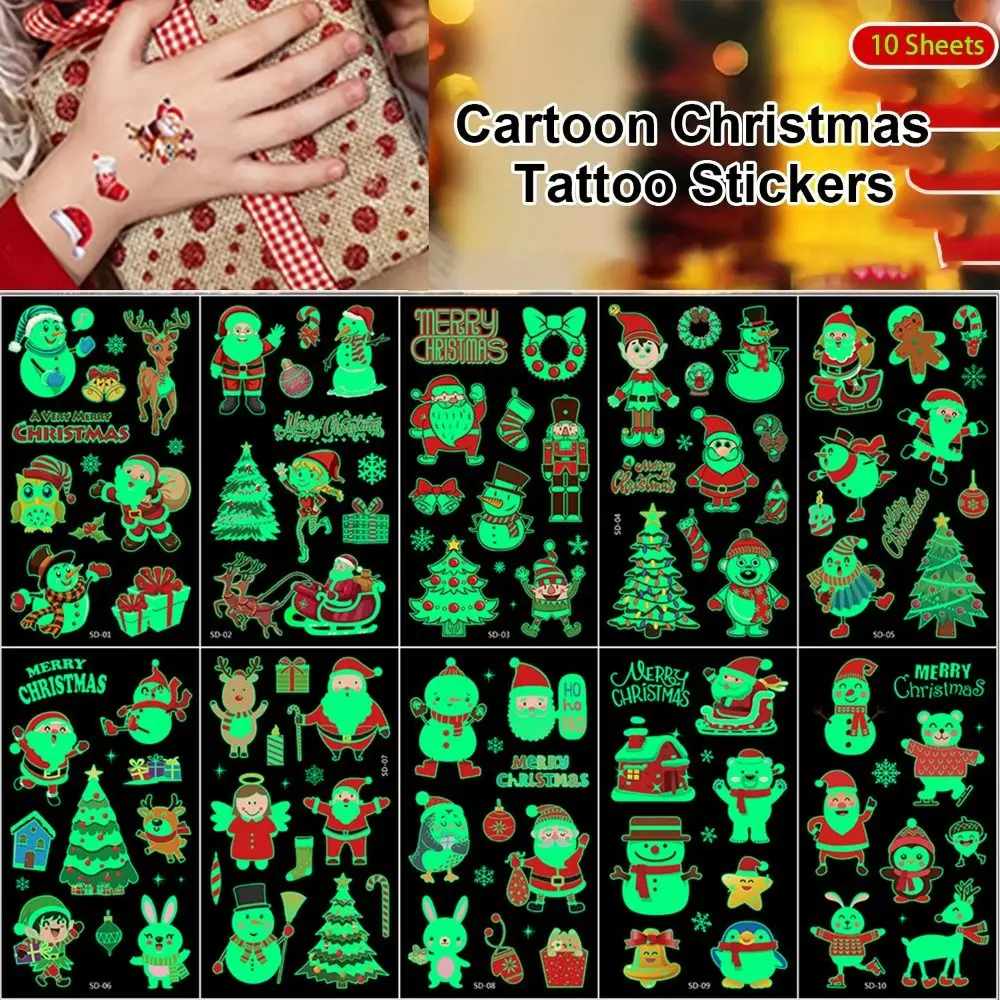 

10Pcs Waterproof Christmas Tattoo Sticker Funny Disposable Facial Temporary Tattoo Stickers Eye Decals Santa Claus