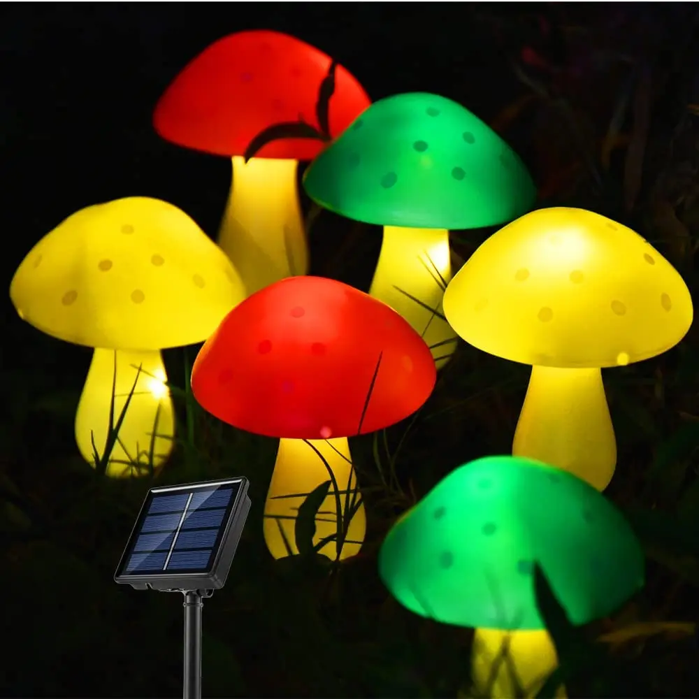 

Уличные фонари на солнечной батарее для дорожек, светодиодная лампа с умным датчиком, милые грибы, водонепроницаемое украшение для внутреннего двора, двора, газона, сада, 8 режимов