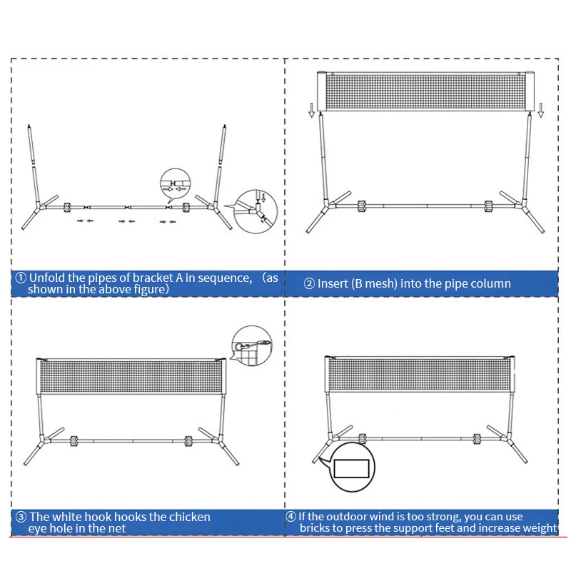 Badminton Net 1pc 3.1m 4.1m 5.1m 6.1m Badminton net frame portable standard folding portable outdoor home outdoor simple frame doubles
