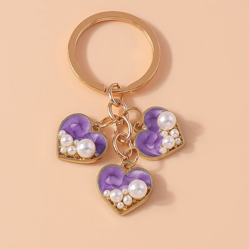 Aihua Niedlicher Schlüsselanhänger Elegante Perlen Liebesherz Schlüsselring für Frauen Mädchen Geburtstag Handtaschenanhänger DIY Schmuck Geschenke – Detail 8