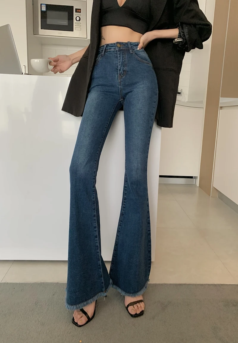 flare jeans High Waist Bodycon Hip Elegant Long Flare Denim Pant Jeans Bell Bottom Women Mom Korean Fashion Solid Sexy Blue Bootcut Trouser maternity jeans