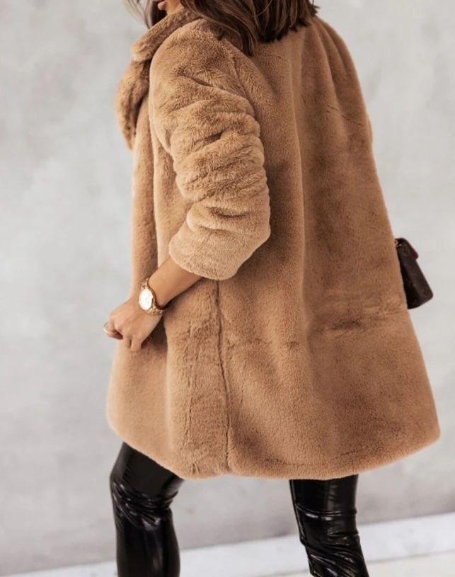 Women Coat 2023 Autumnfashion Long Sleeve Casual Plain Turn-Down Collar Daily Fluffy Teddy Coat Winter Jacket Women