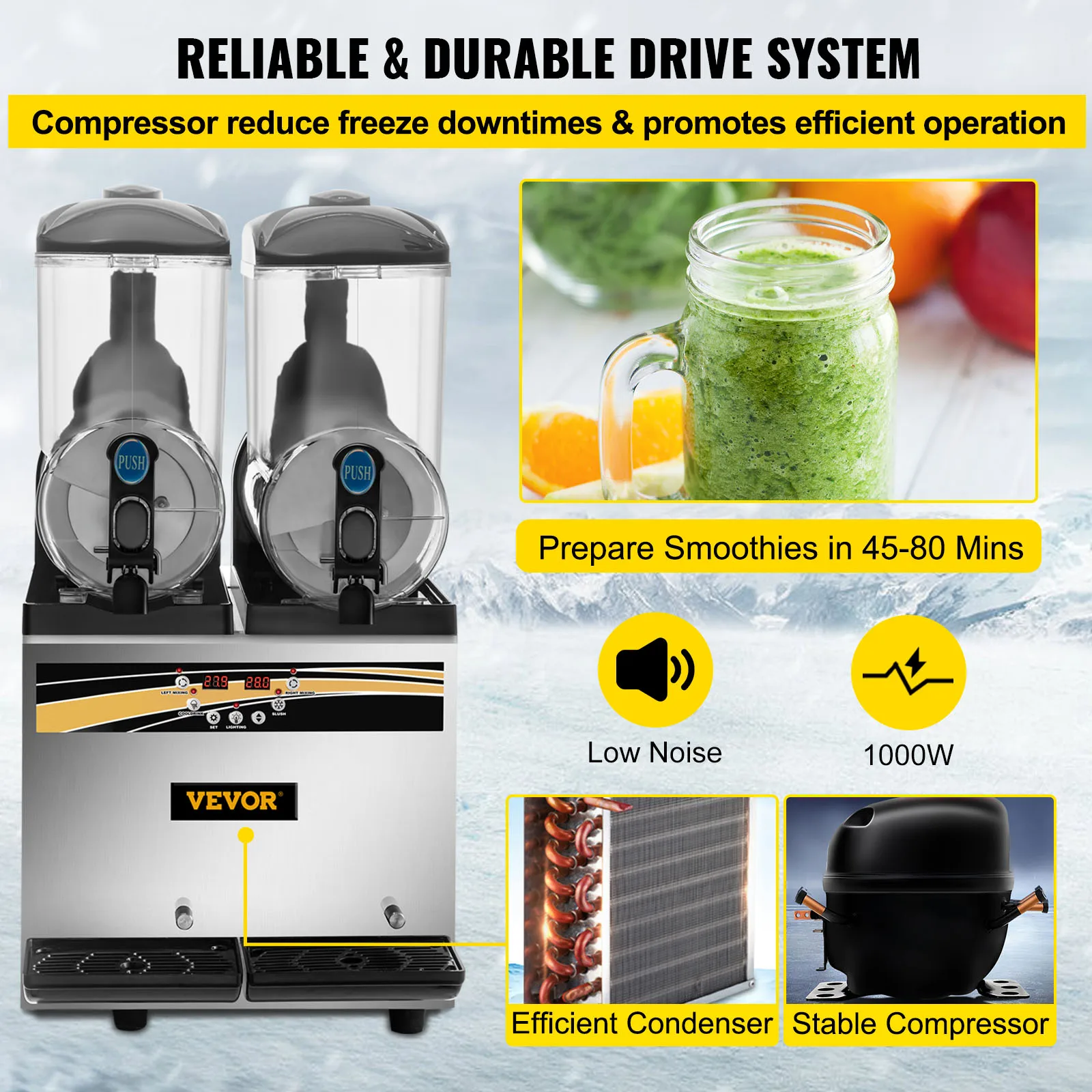 Beverage Dispenser Slushy Machine VEVOR 2x15L Commercial Slushy Machine Double Drink Dispenser for Home Bar Restaurant