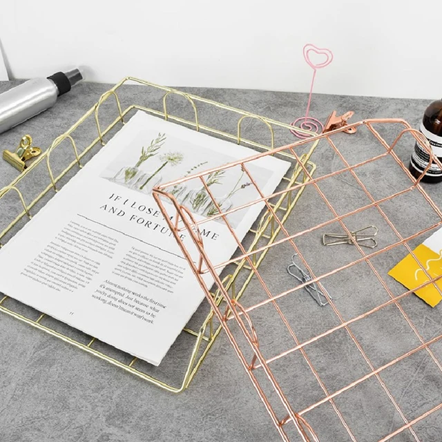 Fém Egymásra Rakható Papír Tálca Íróasztal Szervező Rózsa Arany Levél Tálcák Fájlpapír Fájl - Image 2