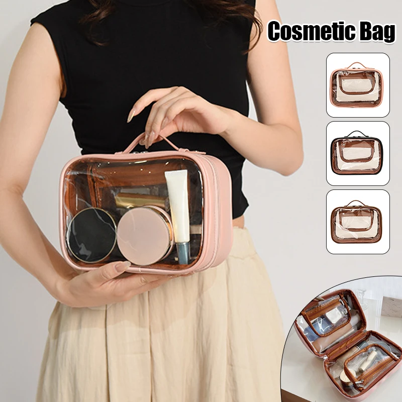 Large Capacity Waterproof Travel Bag Transparent Makeup Toiletry Wash Pouch Skincare Storage Bag Multi-Functional