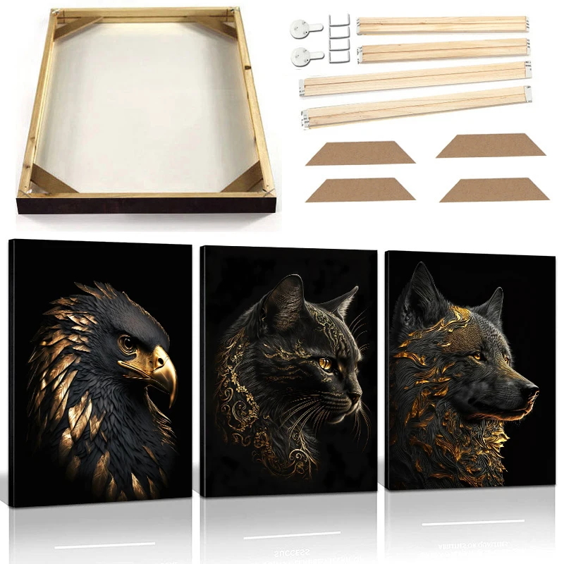 Black Gold Koi Carp Fish Cat Eagle Lion Poster Di Lusso Stampe Con Cornice Animali Astratti Canvas Art Painting Wall Picture Decor