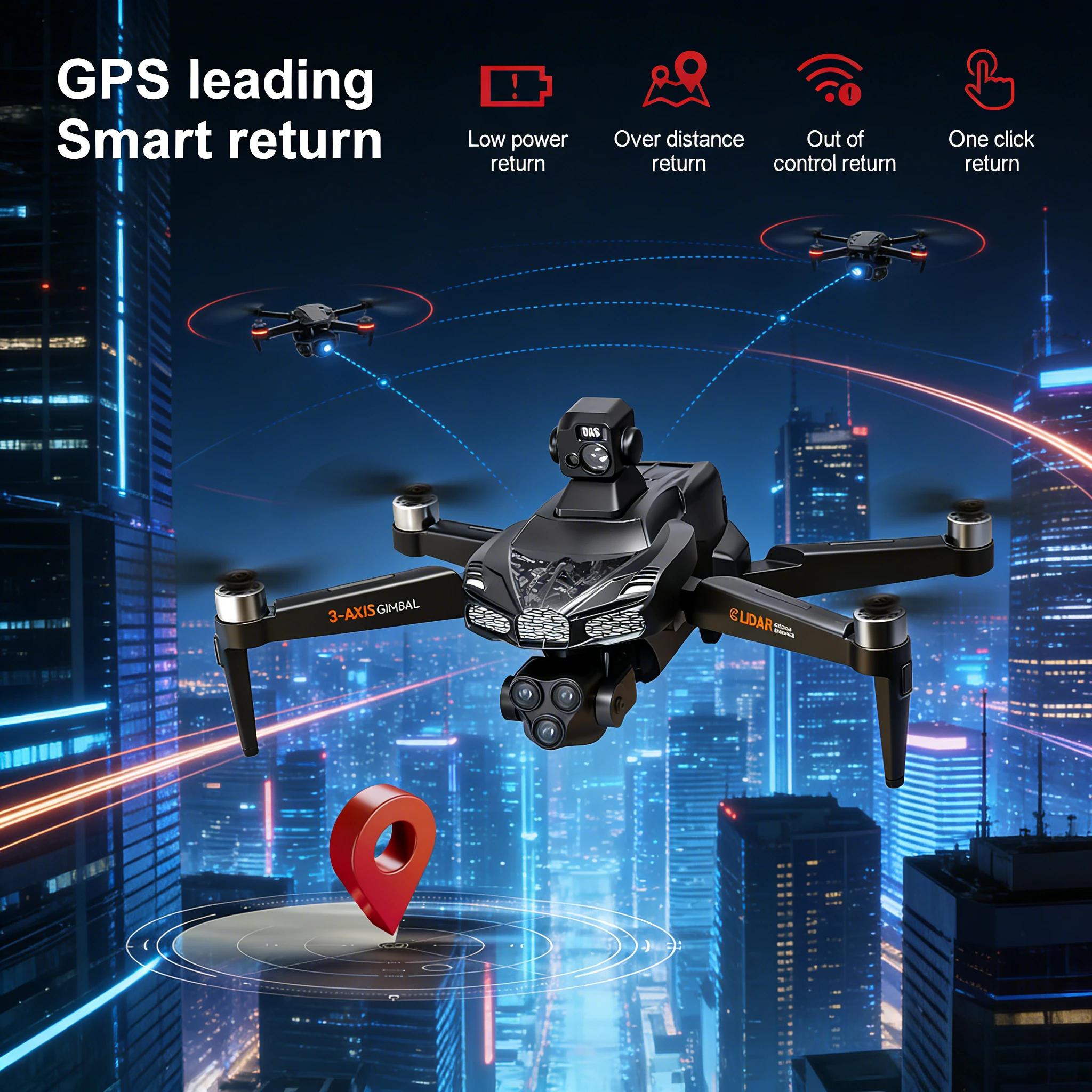 Drone selfie de poche 4K pliable, ultra léger, avec trois batteries, posé sur une surface.