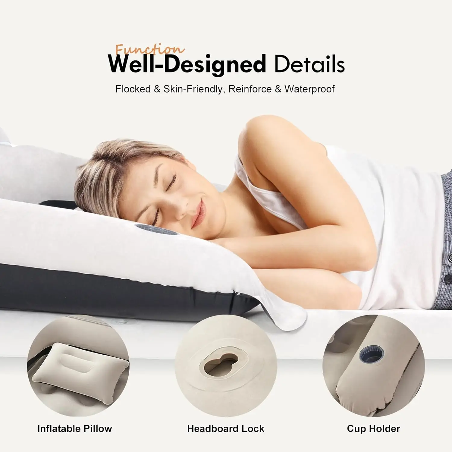 King Size Air Mattress with Headboard and Pump,Blow Up Mattress Inflatable Bed with Pillows