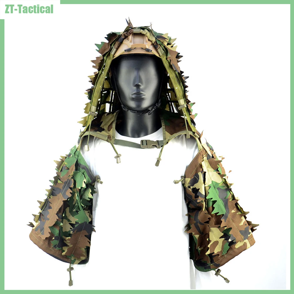 Breathable Sniper Ghillie Hood with Laser-Cut 3D Leaves, Lightweight Ghillie Suit, Viper Hood for Airsoft, Hunting