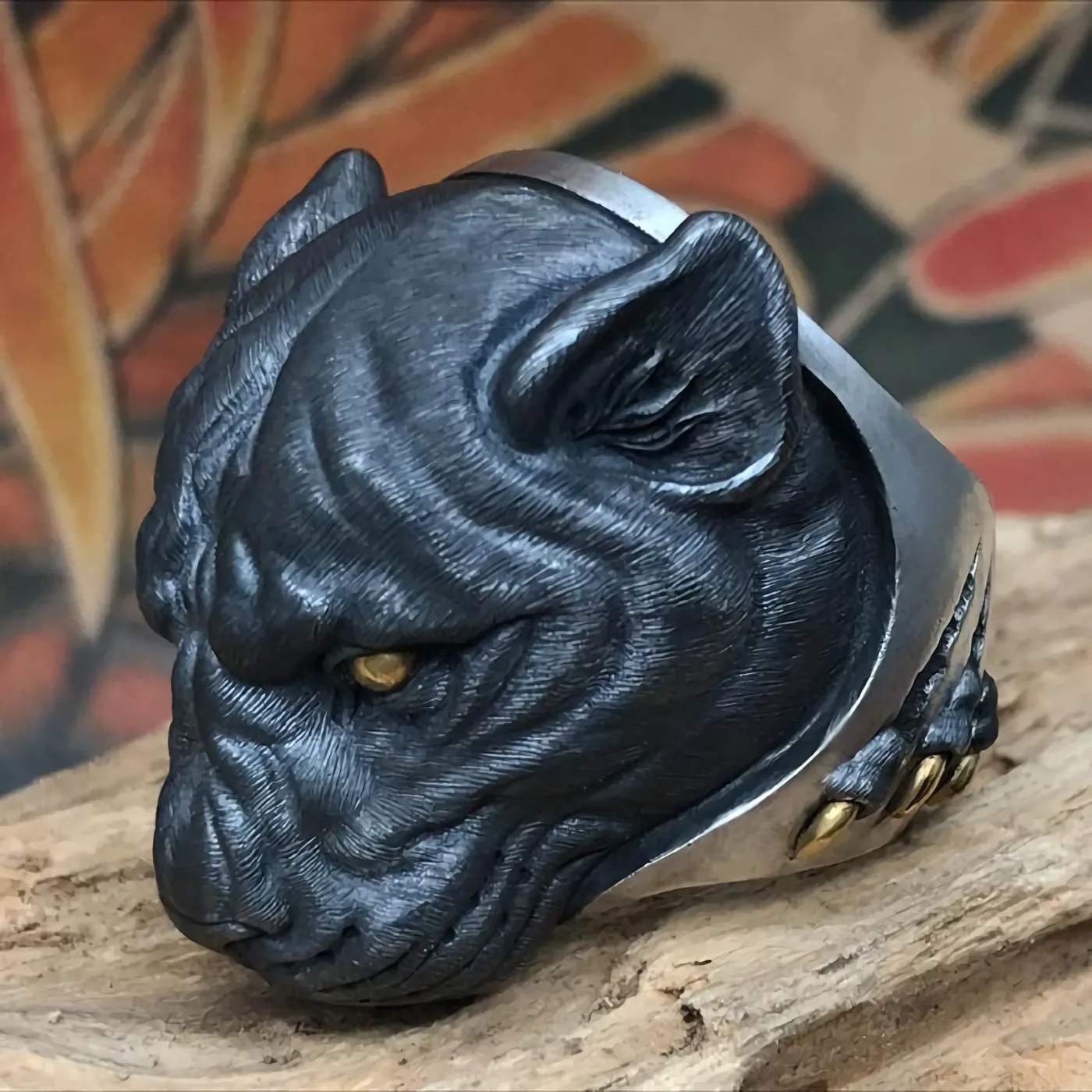 

Fashion Men's Ferocious Gold Color Eye Black Panther Ring Luxury Silver Color Party Hip Hop Punk Style Jewelry