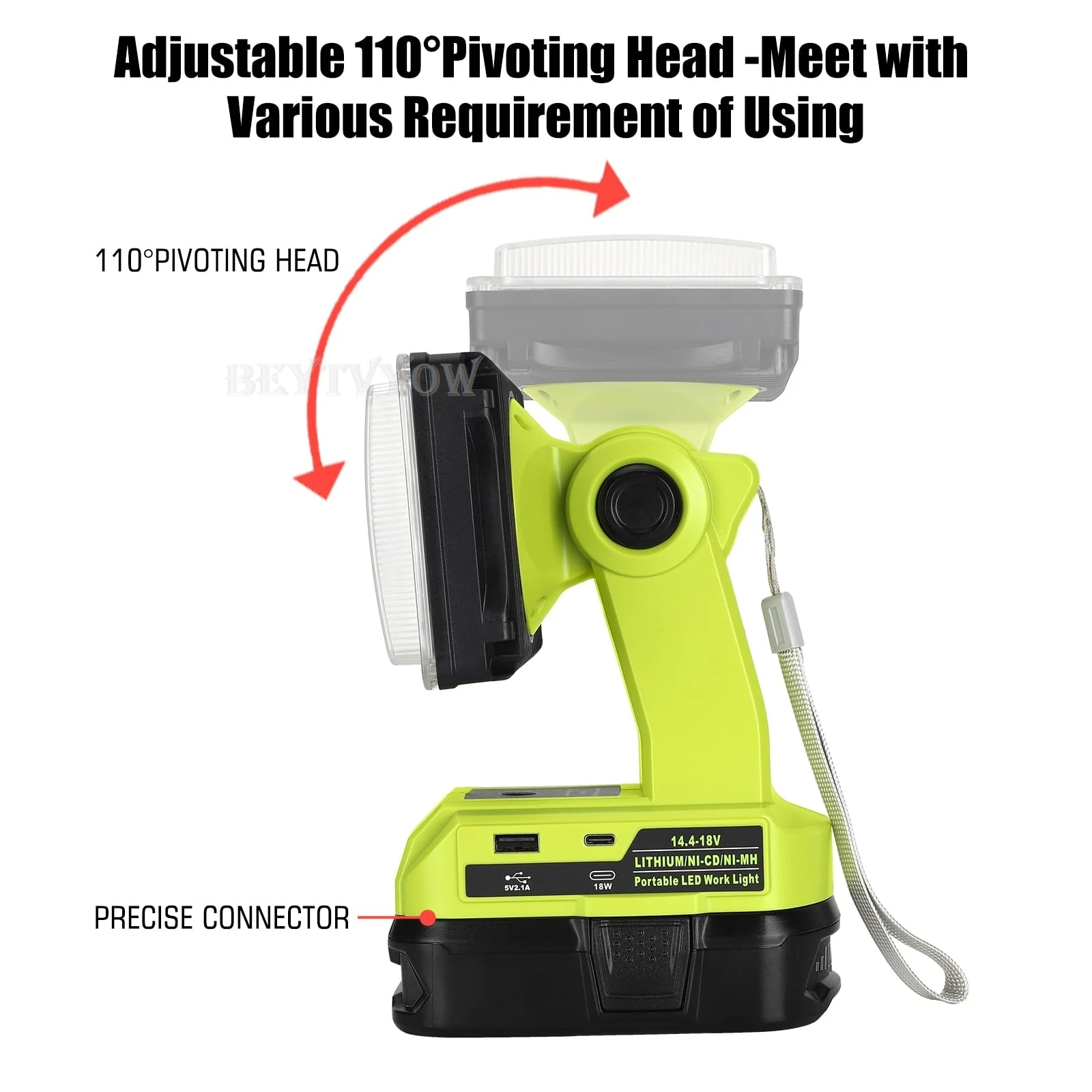 18W 2000LM Flashlight Compatible with Ryobi 18V Battery Light 18V Floodlight Spo