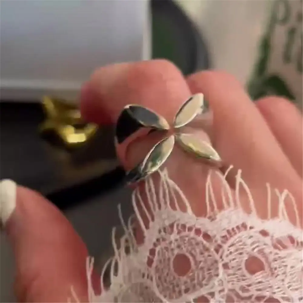 Water Resistant Geometric Open Ring Gold Silver Chic Jewelry Adjustable Stainless Steel Finger Ring for Women's Daily Outfit