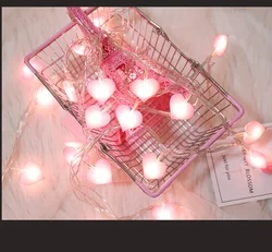 Heart - Shaped Pink Fabric LED String Lights - Romantic and Decorative Lighting (Warm light)