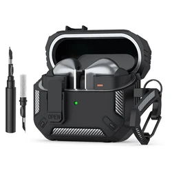 Carbon Fiber Secure Lock Earphone Cover - 360 Degree Protective Case (Black With Clean Pen)