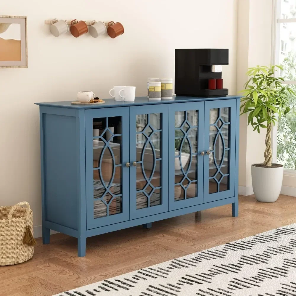 et Sideboard Storage Cabinet with Glass Doors & 6 Storage Compartments, Wood Kitchen Cupboard Console Table for Dinin
