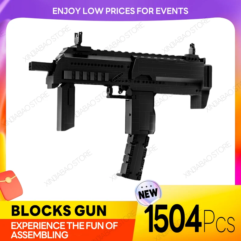 1082pcs w7 Can Fire Bullets Weapon Moc Military Series Mp7 Building Block Gun Sets Assembled Boys Collect Gifts Children's Toys 1
