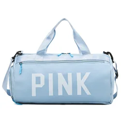 New PINK Logo Waterproof Gym Bags Unisex Large Capacity Fitness Yoga Sport Bags with Shoe Pocket Weekend Carry Travel Handbags
