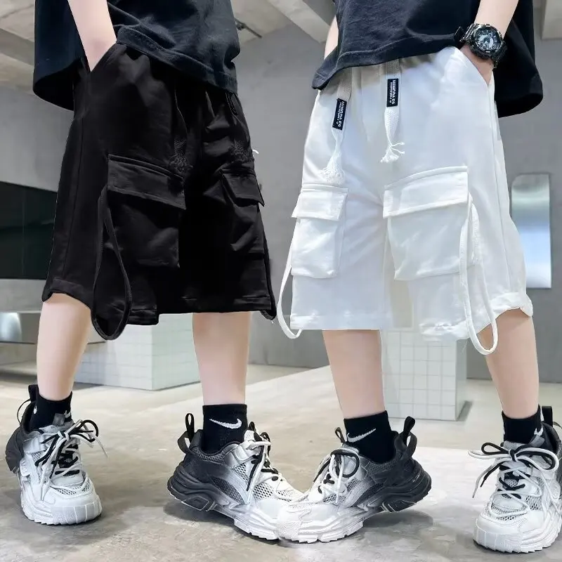 남아용 캐주얼 5 점 바지, 루즈 레이스업 레그 랩 스포츠 반바지, 어린이 작업복, 여름 트렌디 브랜드, 새로운 모델