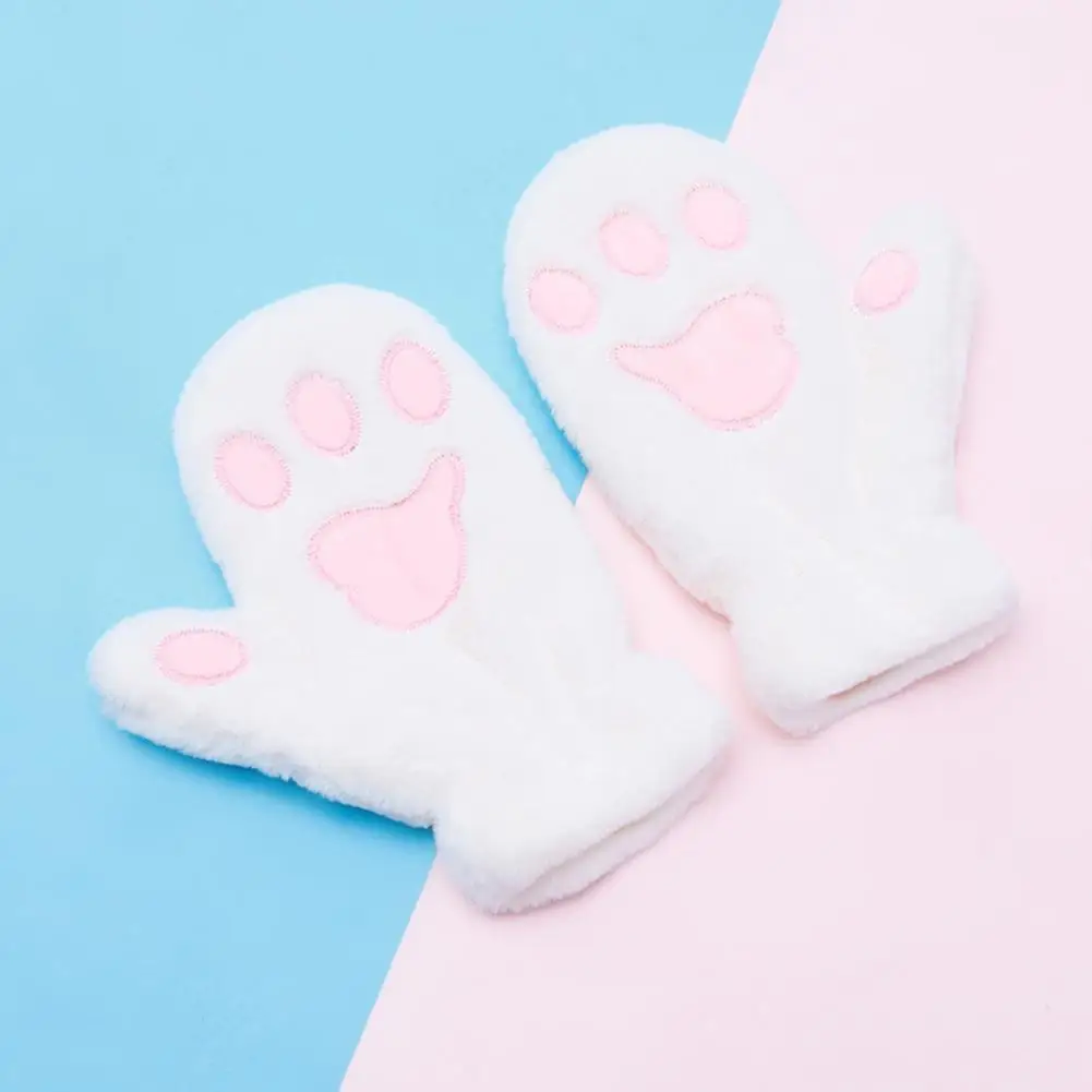 Cat Paw Gloves Warm Cozy Cartoon Cat Paw Mittens for Women Thick Plush Winter Gloves with Anti-slip Grip for Skiing Cycling Cozy