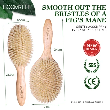 BOOMSLIFE Custom Soft Boar Bristle Hair Brush Oak Wood Comb for Hair Women Scalp Massage Detangle Hairbrush Barber Accessories