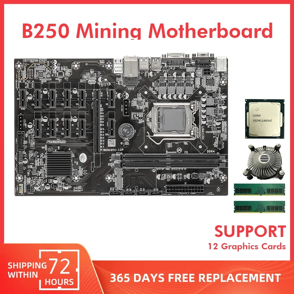 Набор материнской платы B250 BTC для майнинга комбо USB3.0 PCIE X16 mSATA LGA 1151 DDR4 процессор G3900