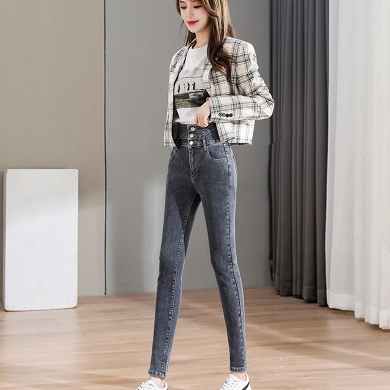 Fashion Women High-Waist Stretchy Slim Hip-Lift Jeans Cropped Pants Office Lady Denim Trousers Girl Student Party Clothes Gift